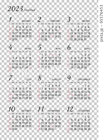 2023年_年間カレンダー_シンプルタテ型 95576453