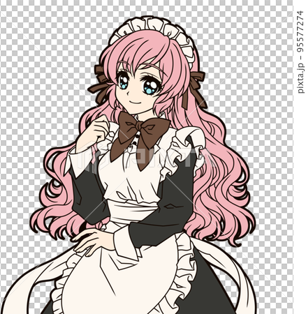 メイド服を着た女の子のアニメ風イラストのイラスト素材 [95577274