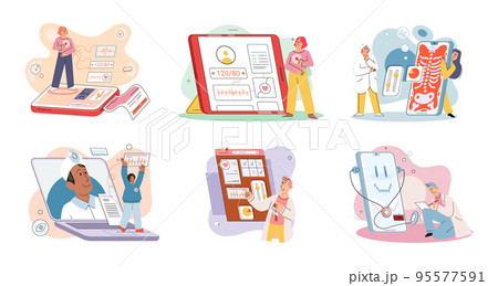 Online medical services mobile application, consultation and prescription medicine, diagnostics metaphor, e-health 95577591