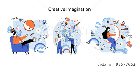Creative mind, imagination or brainstorm or originative idea concept. Phantasy flow and creativity Creative mind, imagination or brainstorm or originative idea concept. Phantasy flow and creativity 95577652