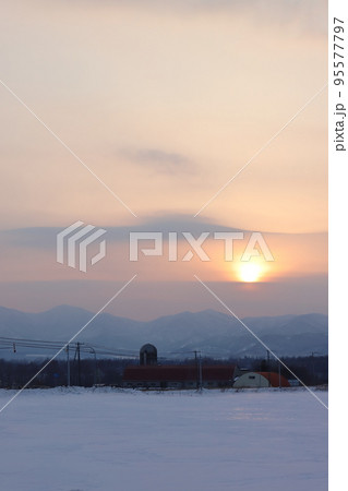 北海道　十勝地方　牧場のある風景 95577797