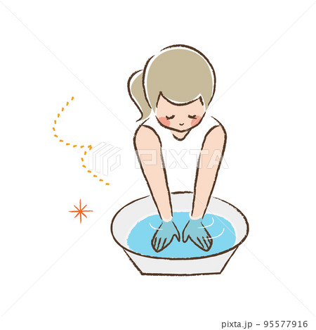 手浴をしている女性のカラー線画 手浴をしている女性のカラー線画 95577916