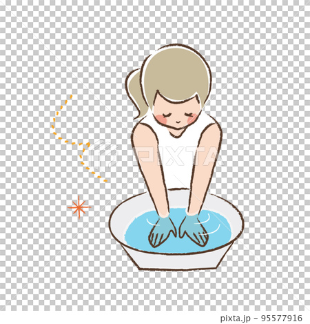 手浴をしている女性のカラー線画 手浴をしている女性のカラー線画 95577916