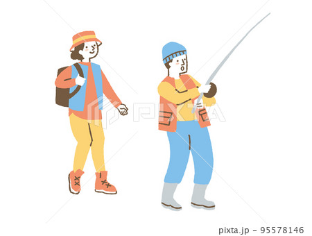 釣りしている人と登山している人_色 95578146