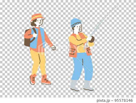 釣りしている人と登山している人_色 95578146