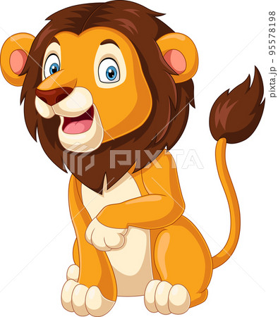 Cartoon funny lion sitting on white background 95578198