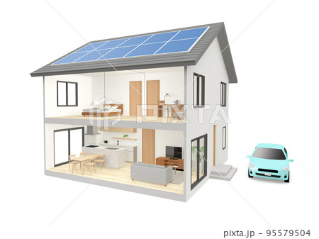 二階建て住宅の斜めから見た断面CGパース 二階建て住宅の斜めから見た断面CGパース 95579504