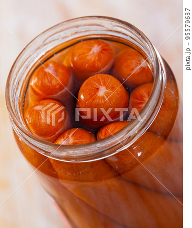 Canned frankfurters in glass jar Canned frankfurters in glass jar 95579637
