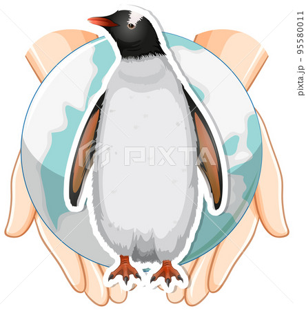 Penguin and earth on human hands 95580011