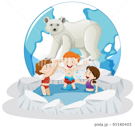 People swimming in the frozen ice pond 95580405