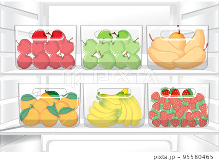 Inside of refrigerator with foods 95580465