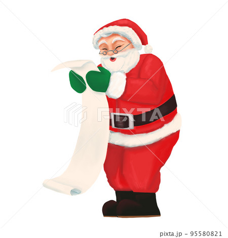 ヴィンテージポスター風イラスト　リストを笑顔で読んでいるサンタクロース 95580821