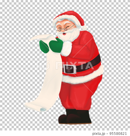 ヴィンテージポスター風イラスト　リストを笑顔で読んでいるサンタクロース 95580821