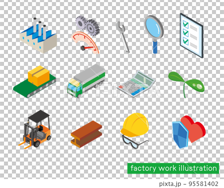 Illustration of factory jobs and activities 95581402