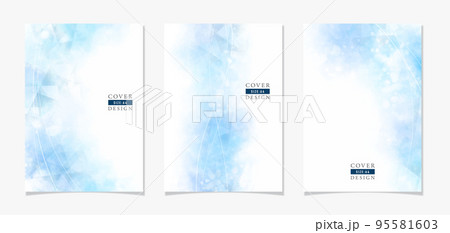 ブルーの水彩で描いたシンプルな表紙デザイン3種 95581603