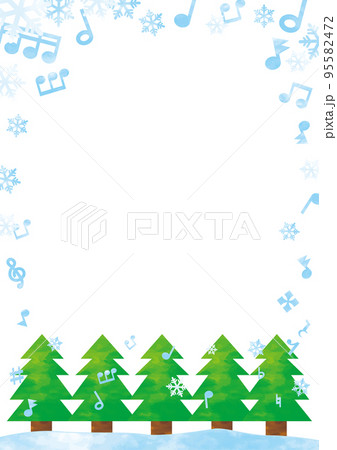 雪の結晶と音符ともみの木のフレーム 縦 95582472