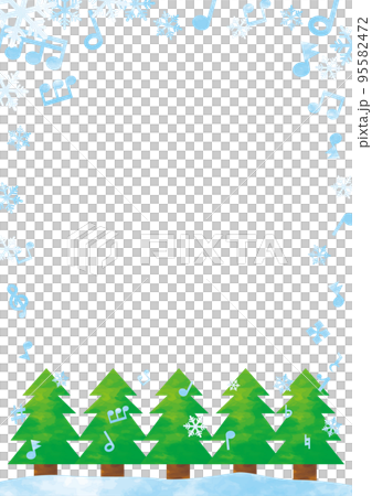 雪の結晶と音符ともみの木のフレーム 縦 95582472