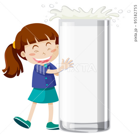 A happy girl standing with milk glass 95582755