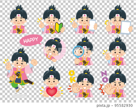 桃太郎　バリエーション　初心者マーク　スマートフォン　タブレット　虫眼鏡　ハート　OK　NO 95582930