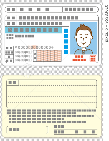 ブルーの運転免許証のイメージイラスト　表面と裏面のセット 95583010
