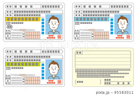 運転免許証(ゴールド、ブルー、グリーン)のイメージイラスト 運転免許証(ゴールド、ブルー、グリーン)のイメージイラスト 95583011