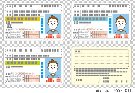 運転免許証(ゴールド、ブルー、グリーン)のイメージイラスト 運転免許証(ゴールド、ブルー、グリーン)のイメージイラスト 95583011