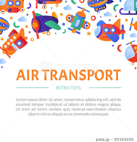 Colorful Planes and Aircraft with Wing and Propeller Square Cover Card Vector Template 95583050