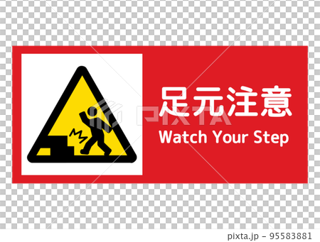 Watch your step sign. A signboard illustration of a person hitting their foot. 95583881