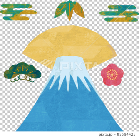 富士山と松竹梅の和柄水彩イラスト素材 95584423