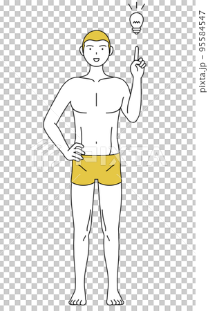 一個脫髮男人的線條畫,一個靈感的姿勢指向 一個脫髮男人的線條畫,一個靈感的姿勢指向 95584547