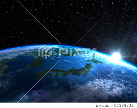 地球 日本列島 夜明け 太陽 地球 日本列島 夜明け 太陽 95584835