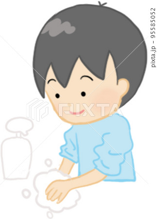 泡のせっけんで手を洗う男の子 95585052