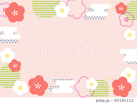 かわいい梅の花の和柄ピンク背景　横 95585112