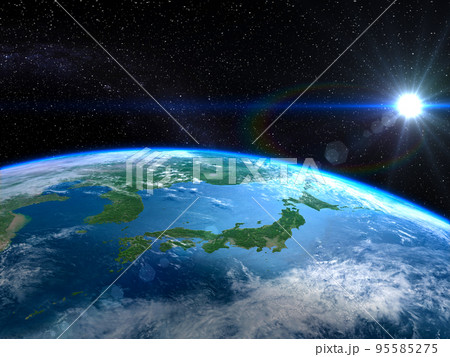 地球　日本列島　夜明け　太陽 95585275