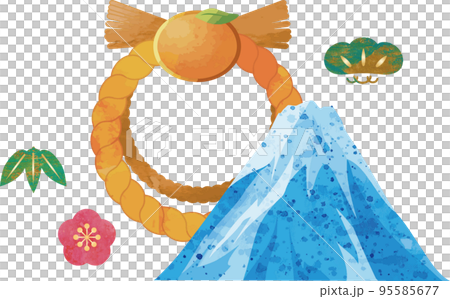 Watercolor illustration material of Mt. Fuji and New Year decorations Watercolor illustration material of Mt. Fuji and New Year decorations 95585677