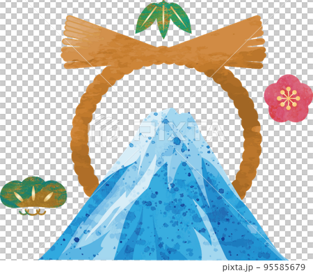 Watercolor illustration material of Mt. Fuji and New Year decorations 95585679