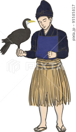 鵜を片手に持つ鵜匠のイラスト素材 95585817