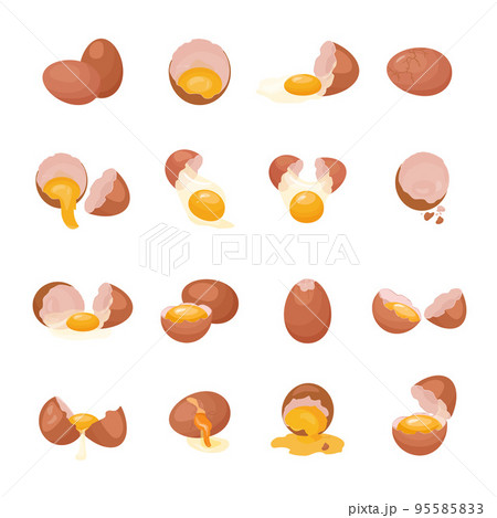 Eggshell icons set cartoon vector. Egg broken. Eggs chicken Eggshell icons set cartoon vector. Egg broken. Eggs chicken 95585833