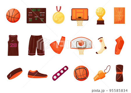 Basketball equipment icons set cartoon vector. Sport ball. Court basketball 95585834