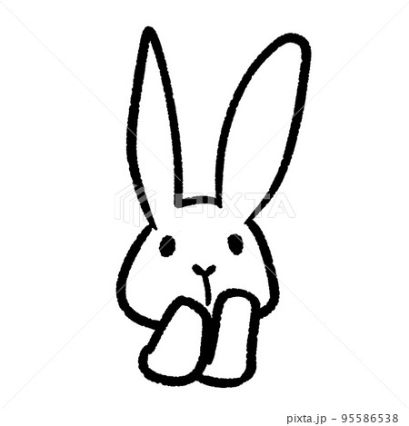 頬に手を当てるキュートなうさぎ　シンプルモノクロイラスト 95586538