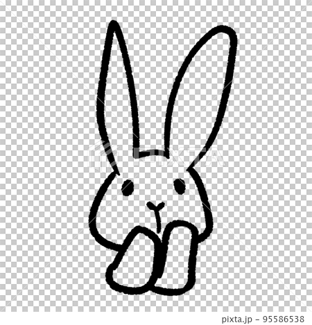 頬に手を当てるキュートなうさぎ　シンプルモノクロイラスト 95586538