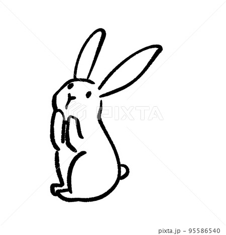上を見つめるかわいいうさぎ シンプルモノクロイラスト 上を見つめるかわいいうさぎ シンプルモノクロイラスト 95586540
