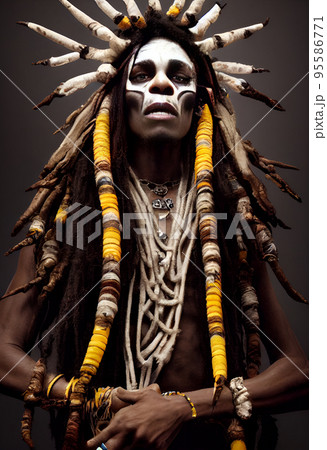 Portrait illustration of jamaican voodoo shaman Portrait illustration of jamaican voodoo shaman 95586771