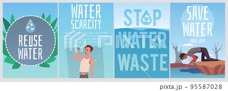 Set of vertical banners about reuse and save water flat style 95587028