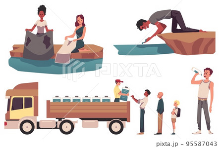 Water scarcity and shortage scene pack, flat vector illustration isolated. 95587043