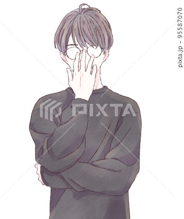 眼鏡を触る男性の仕草 眼鏡を触る男性の仕草 95587070