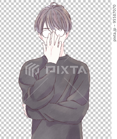 眼鏡を触る男性の仕草 眼鏡を触る男性の仕草 95587070