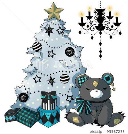 ゴシック風・空】クリスマスツリーとベアのイラスト素材 [95587233