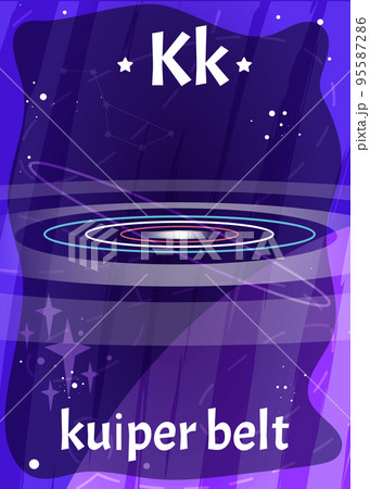 Cartoon printable space alphabet flashcard with letter K and kuiper belt 95587286