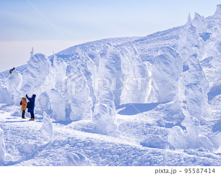 樹氷と観光客 (山形県、蔵王温泉スキー場) 95587414